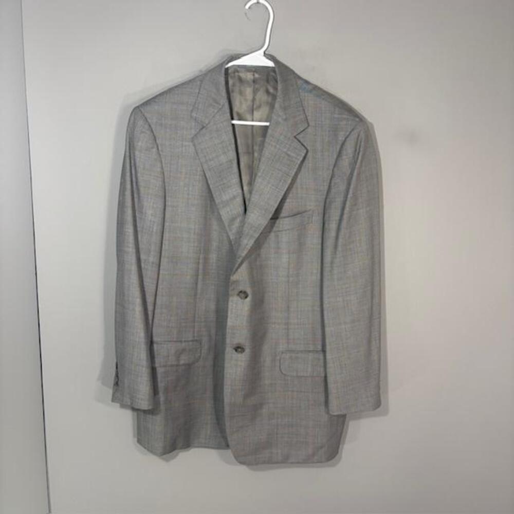Ermenegildo Zegna Suit Jacket Mens 44R Gray Plaid Trofeo Wool Gold Woolmark